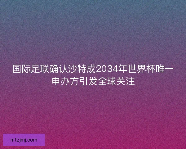 国际足联确认沙特成2034年世界杯唯一申办方引发全球关注